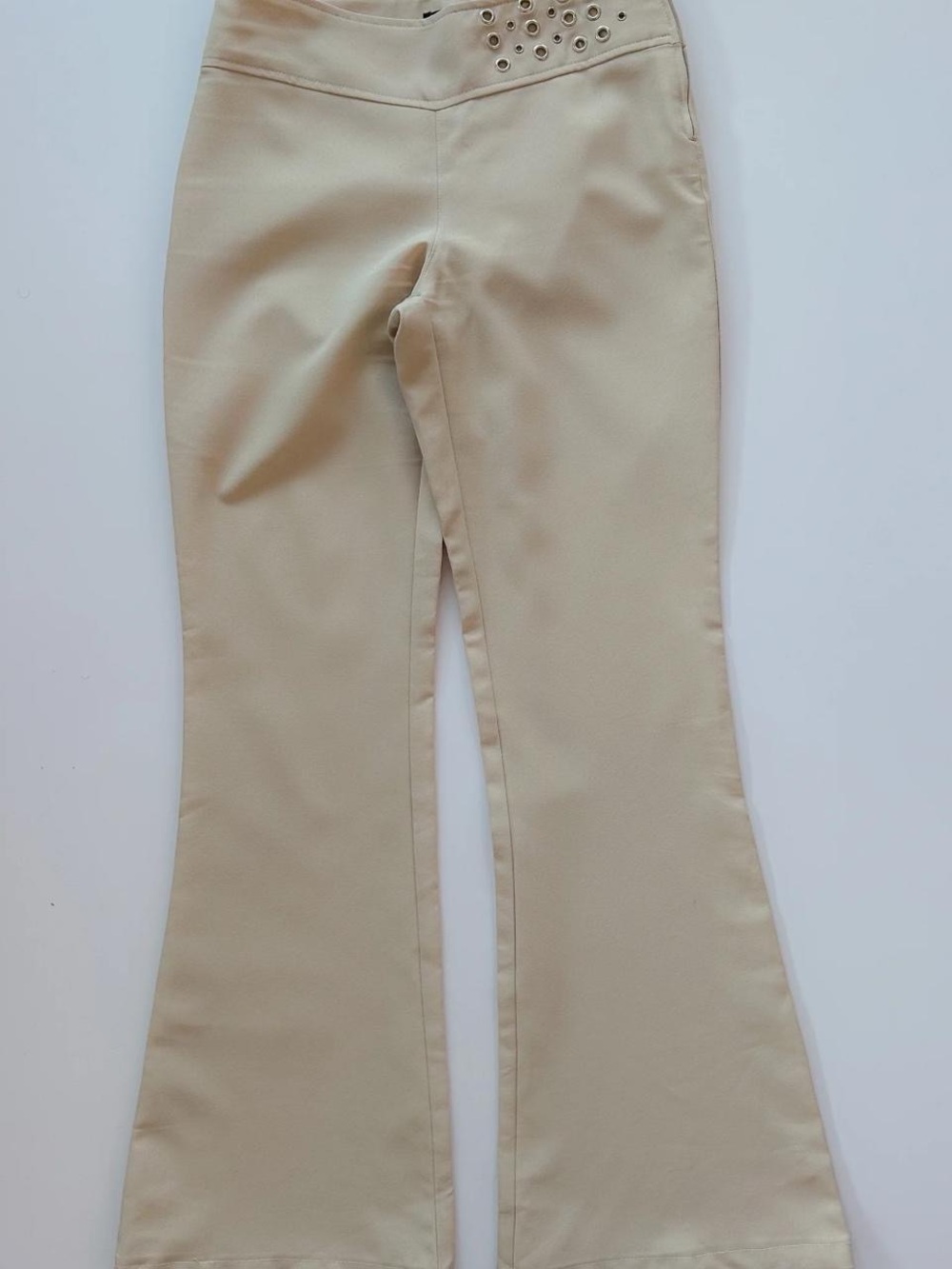 Vintage Light Beige Yellow Low Rise Flared Pants with Studded Waist